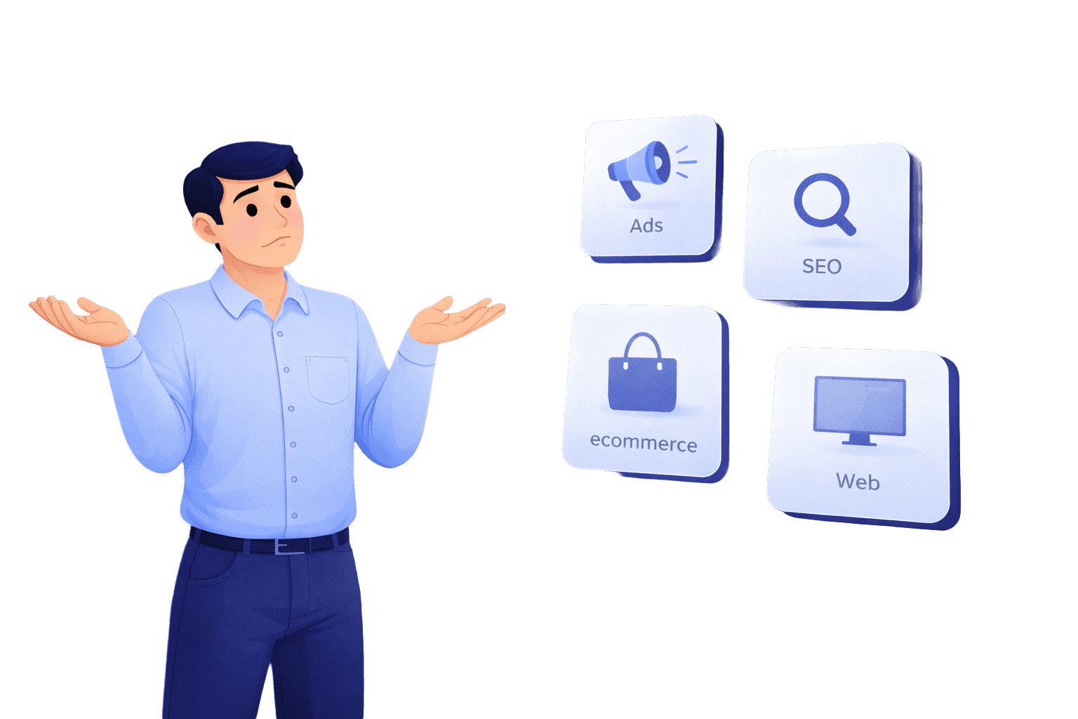 Persona evaluando qué servicio individual de marketing digital necesita para su negocio