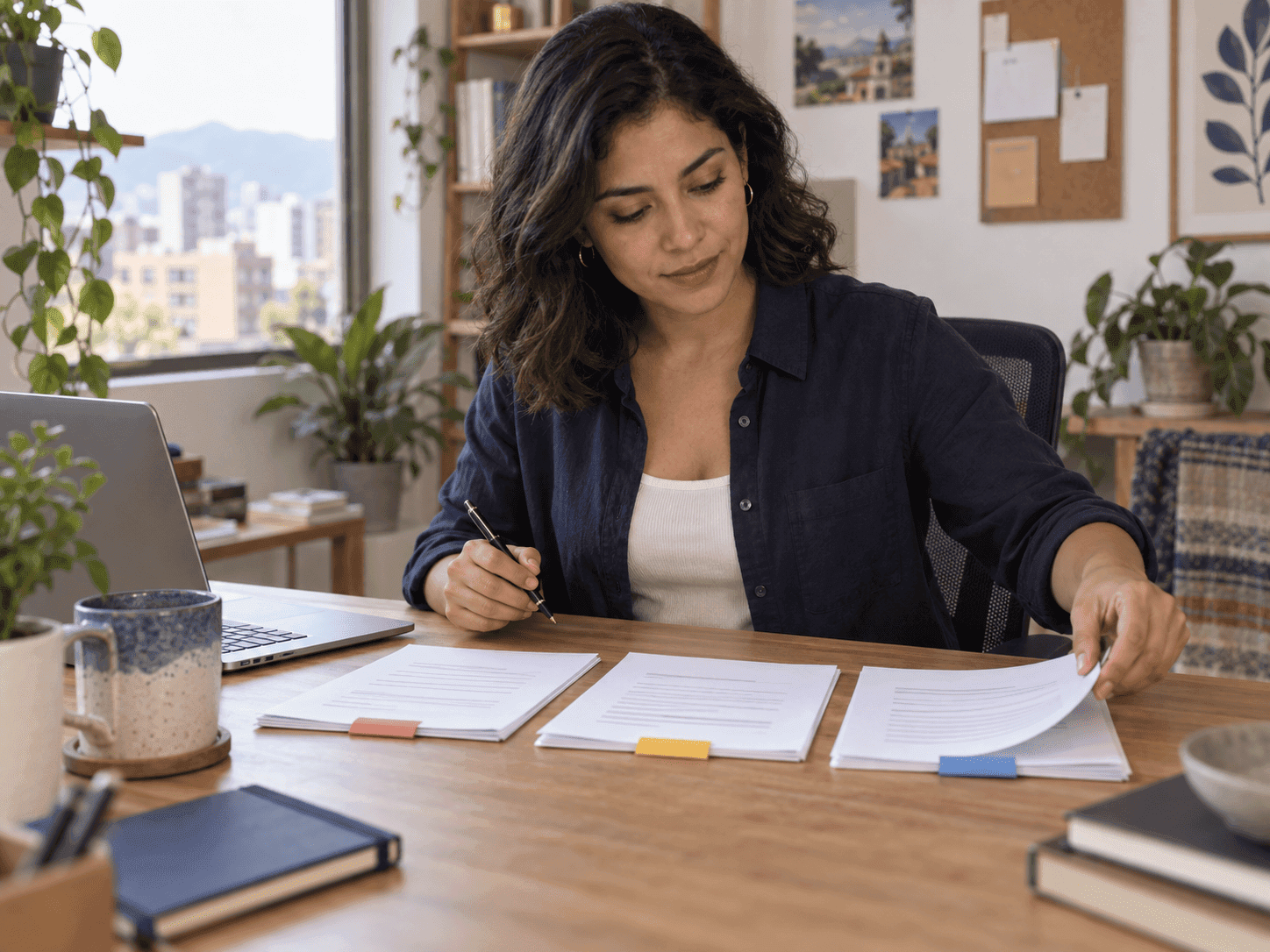 Home Profesional organiza hallazgos y prioridades de marketing sobre una mesa de trabajo.